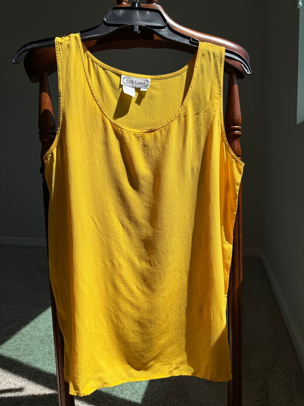 Silk Land 100% Silk Tank Top Mustard Yellow Sleeveless Shell Blouse Women’s M
